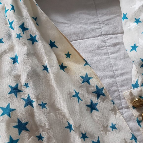 Vtg 80s/90s Womens 8 Star Pattern Silk Blouse Long Sleeve Collared Layered. - Picture 10 of 10